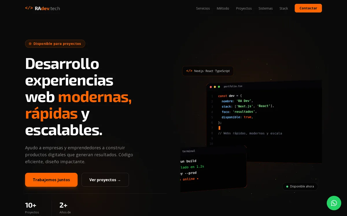 Captura del sitio de RAdev